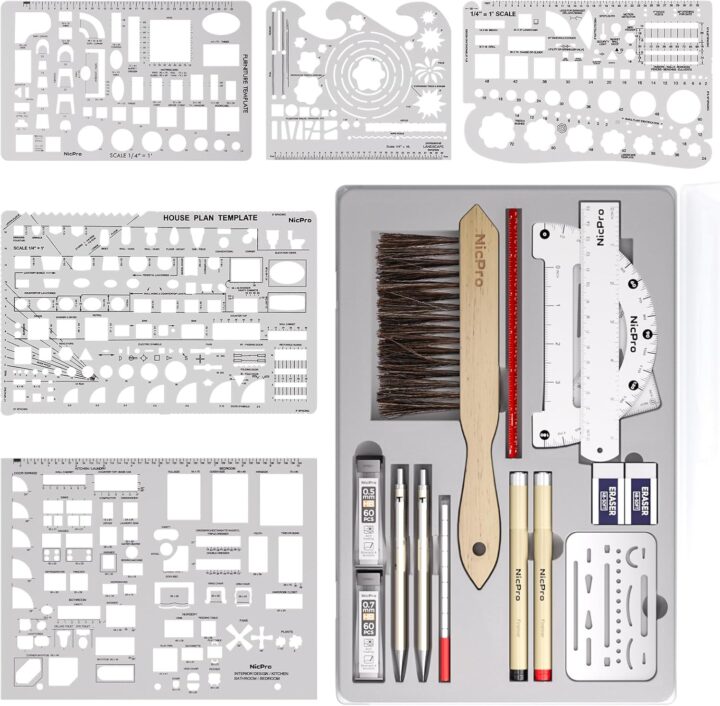 Nicpro 21PCS Professional Drafting Tools & Geometry Set with Case, Architect Compass